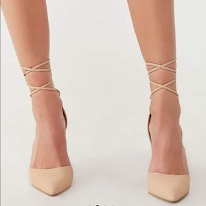 New In Box Faux suede lace up nude heel